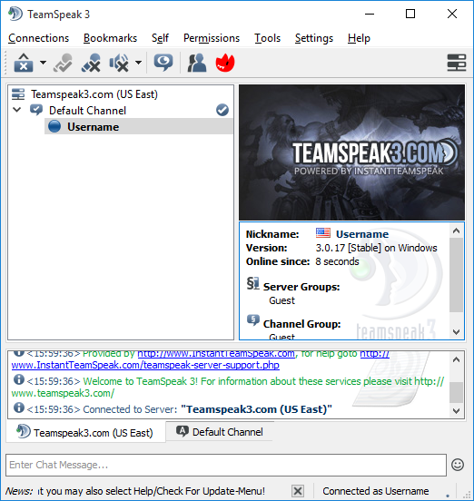 Connected to TeamSpeak 3 server