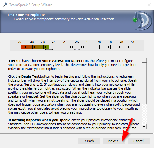 Setup Wizard Microphone Test