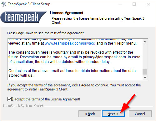 TeamSpeak Install Step 2